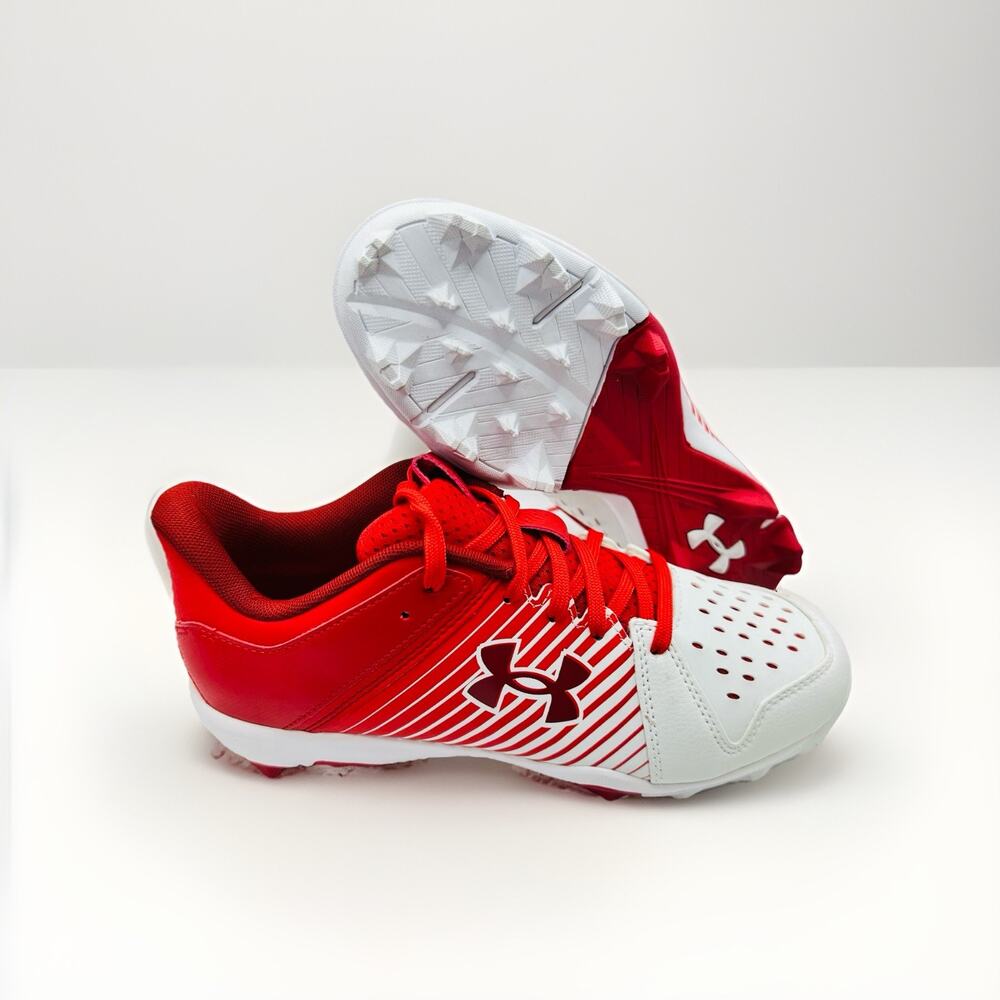 Under Armour Leadoff Low RM Baseball Cleats Red White Lace Up | Youth Size 6